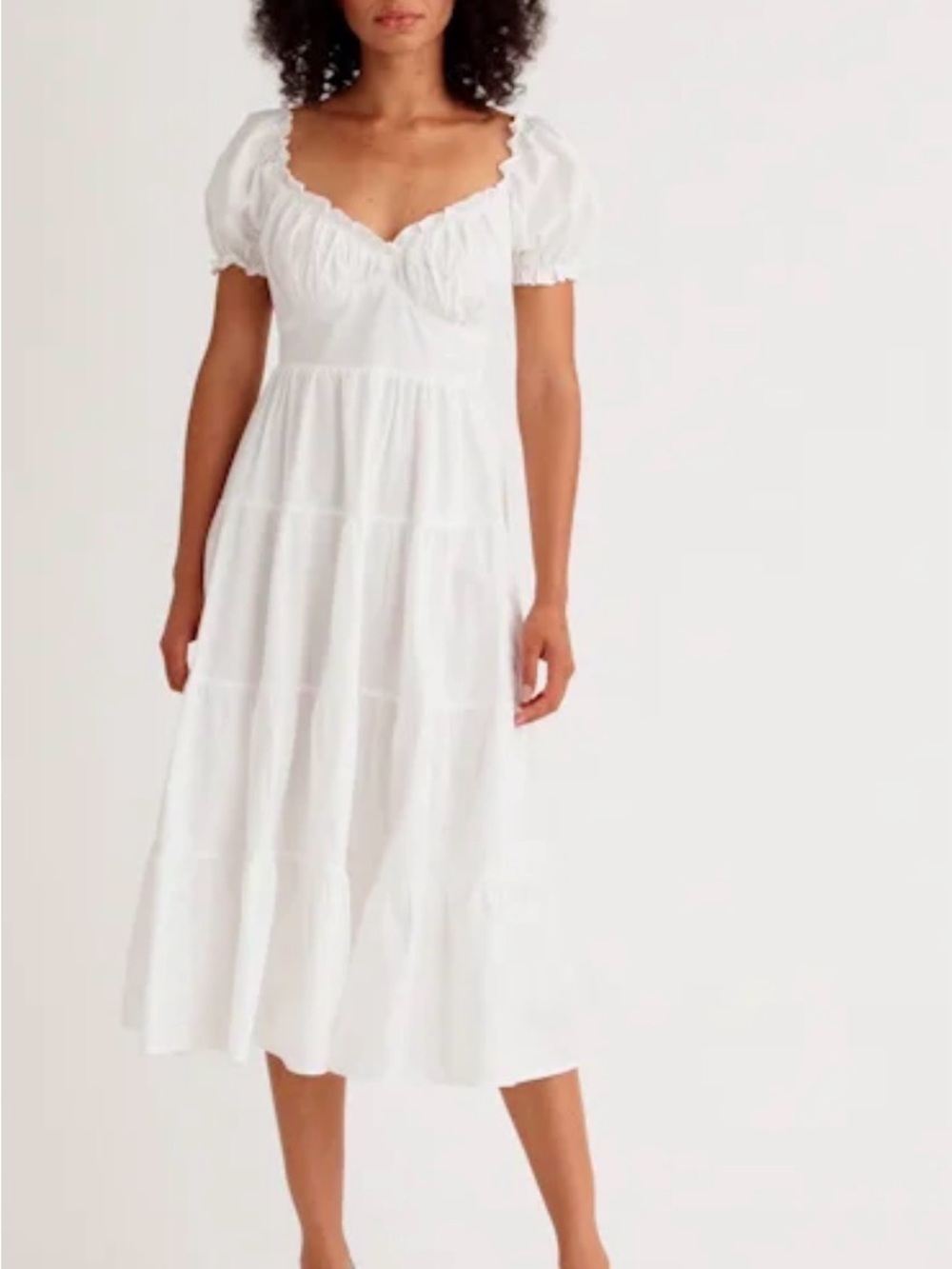 Astr White Puff Sleeve Tiered Midi Dress